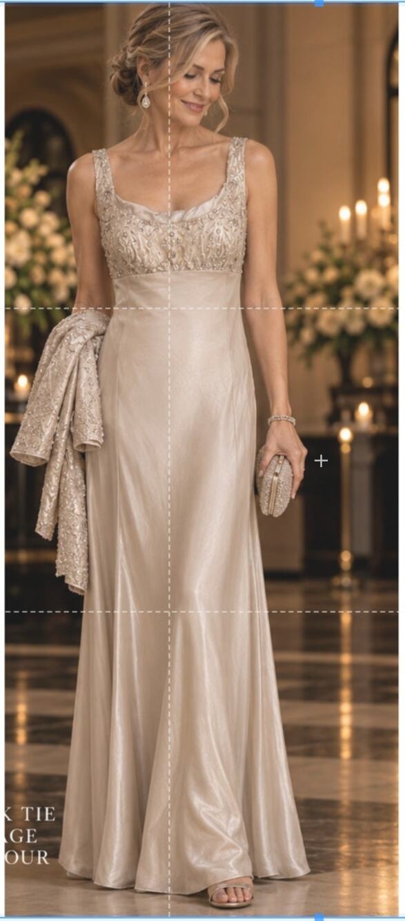 Vintage Niteline Silk Beaded Gown Jacket Set Size 6 Champagne Wedding